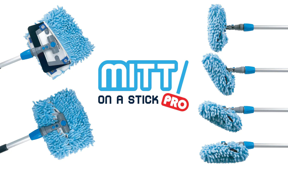 Autofiber Mitt on a Stick PRO Adjustable Wash Tool with 61" Angled Pole
