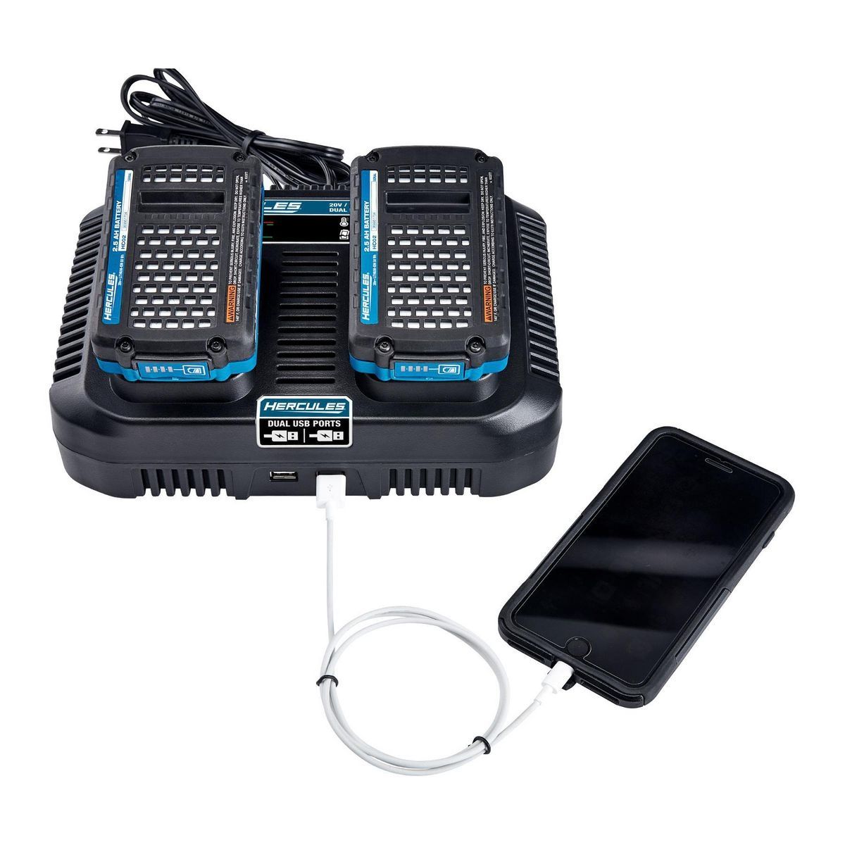 Hercules 20V/12V Lithium-Ion Multivoltage Dual Port Charger with Dual USB