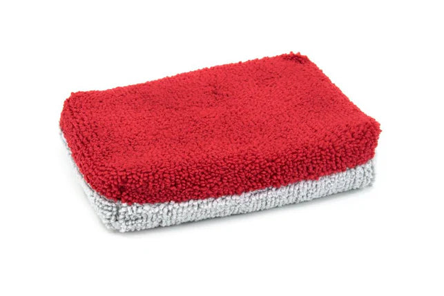 Autofiber Thin [Saver Applicator Terry RED/GRAY] Microfiber Coating Applicator Sponge with Plastic Barrier