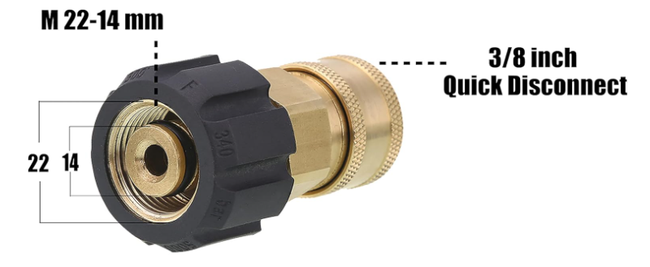 Quick Connect Socket for Pressure Washer Gun and Hose, 3/8 Inch Socket to M22 14mm Metric