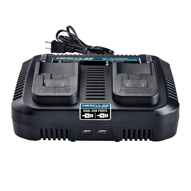 Hercules 20V/12V Lithium-Ion Multivoltage Dual Port Charger with Dual USB